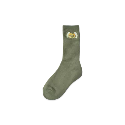 X-Girl Women's Heart And Wing Embroidered Socks "Olive"