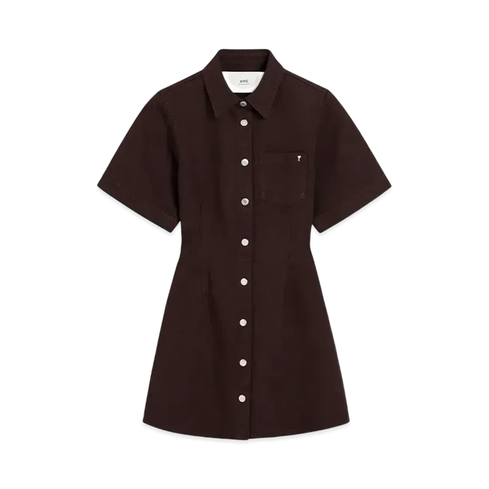 AMI PARIS Cotton Short-Sleeve Shirtdress "Aubergine"