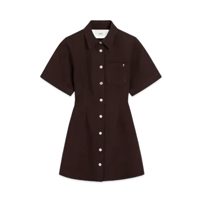 AMI PARIS Cotton Short-Sleeve Shirtdress "Aubergine"