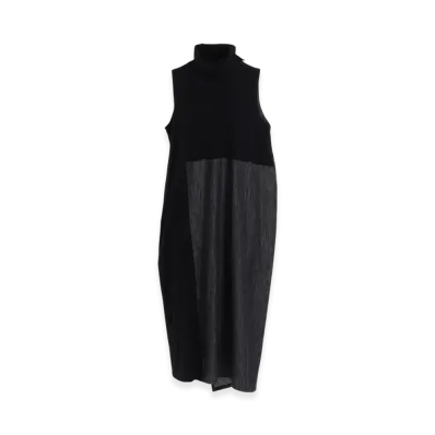 Y's Denim Combination High Neck Dress "Black"