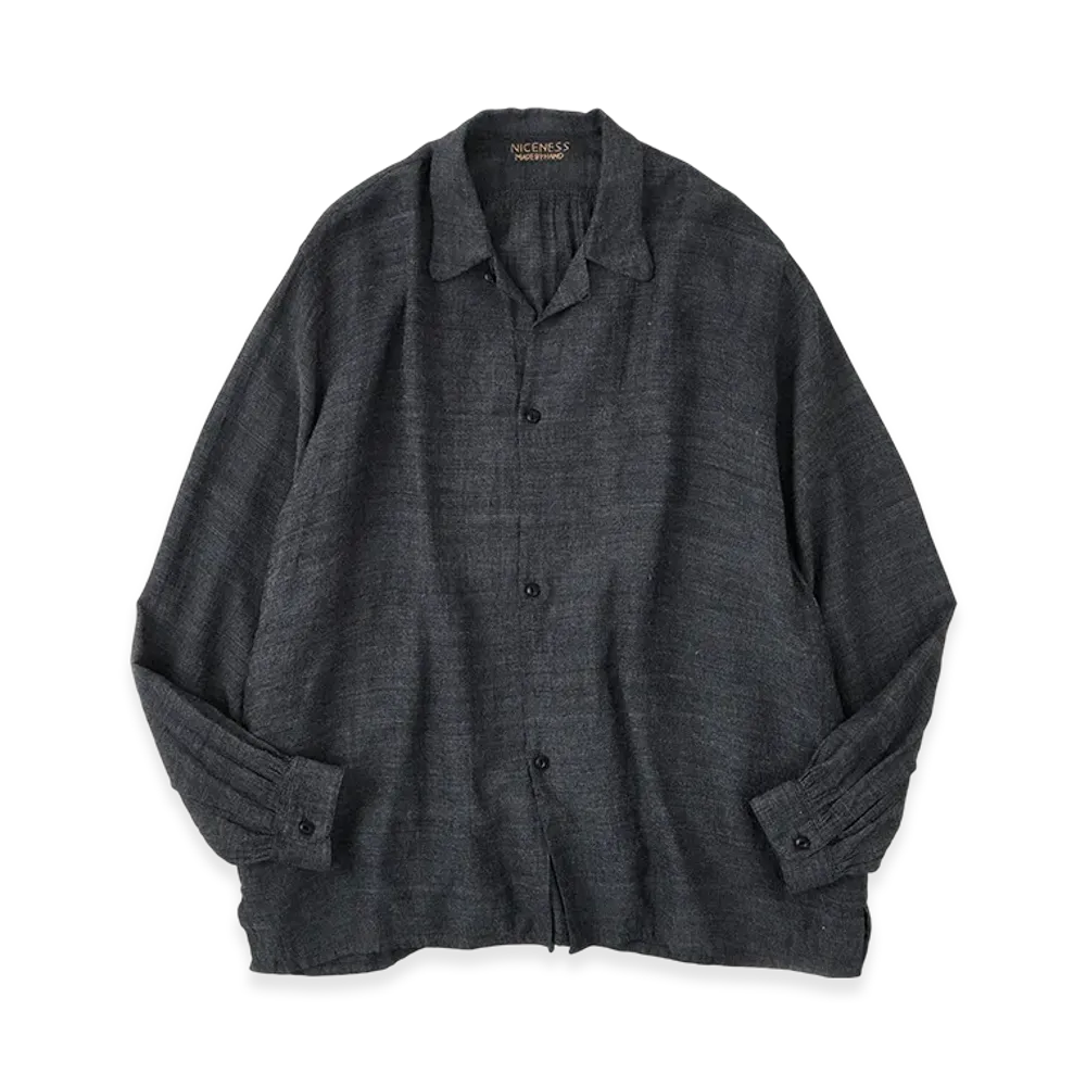NICENESS S.Thom Heather Chambray Open-Collar Shirt "Gray"
