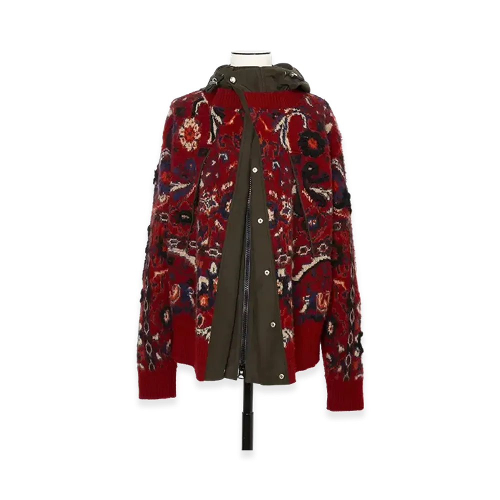 sacai Floral Jacquard Knit Blouson "Bordeaux"