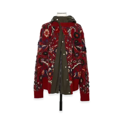 sacai Floral Jacquard Knit Blouson "Bordeaux"