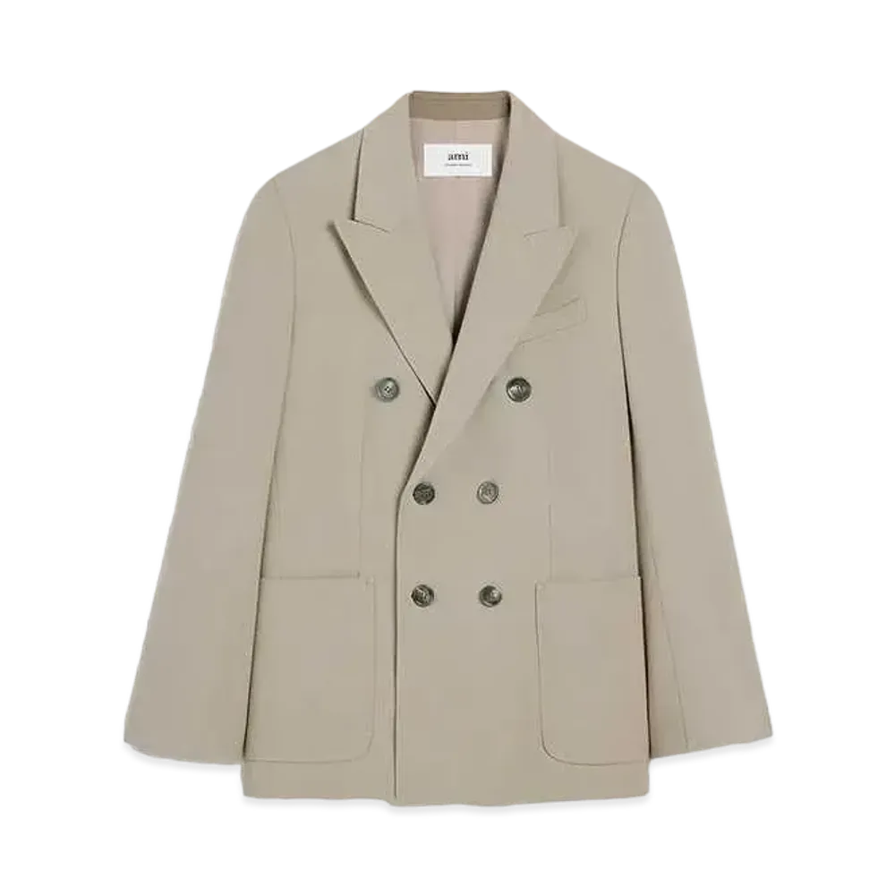 AMI PARIS Wool Blend Twill Double Breast Jacket "Light Taupe"