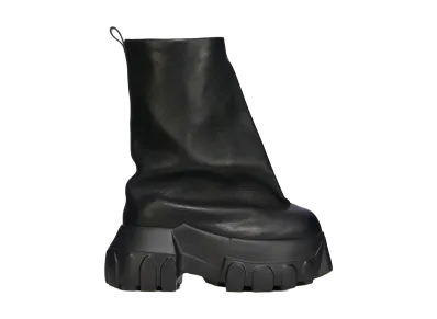 Rick Owens Women's SS26 Flared Mega Tractor Boot Grainy Cow Leather "Black"