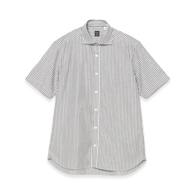 BEAMS London Stripe Short-Sleeve Cutaway Collar Shirt "Black"