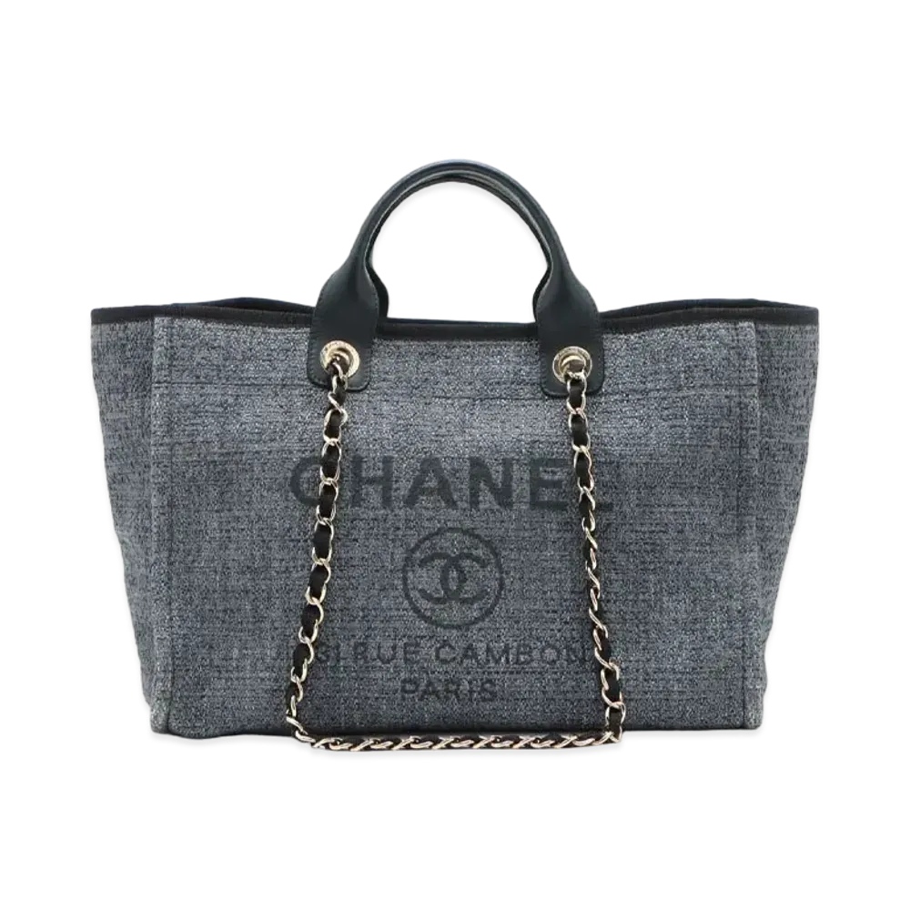 CHANEL Medium Deauville Tote Canvas "Gray/Gold"