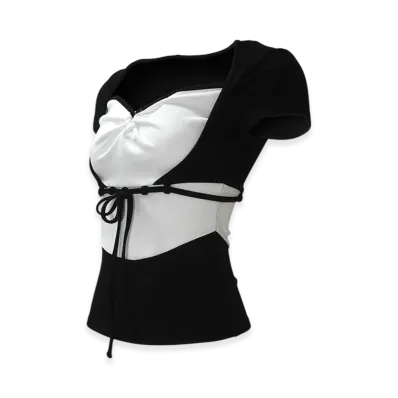 THEREDTHREAD S Symbol Bicolor Tops "White/Black"