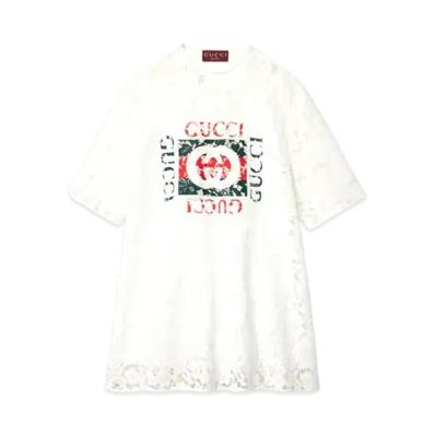 GUCCI Floral Cotton Lace Top with Print "Off White"