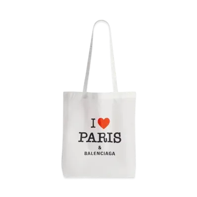 BALENCIAGA Souvenir Medium Shopping Tote Bag in Nylon "White/Black/Red"