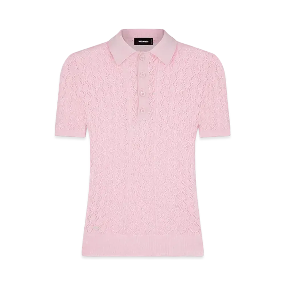 Dsquared2 Knitted Openwork Cotton Polo Shirt "Lilac"