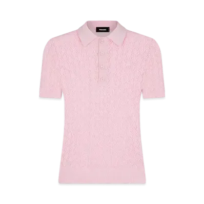 Dsquared2 Knitted Openwork Cotton Polo Shirt "Lilac"