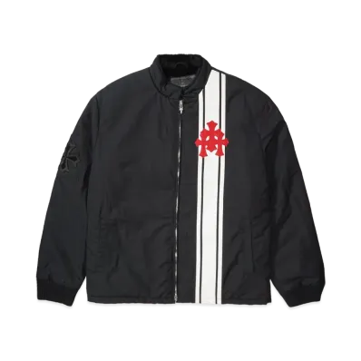 Chrome Hearts Cobra 3 Cemetery Cross Patch Nylon Racing Jacket "Black/White/Red"