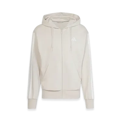 adidas Essentials Three Stripes French Terry Full-Zip Hoodie "Beige/White"