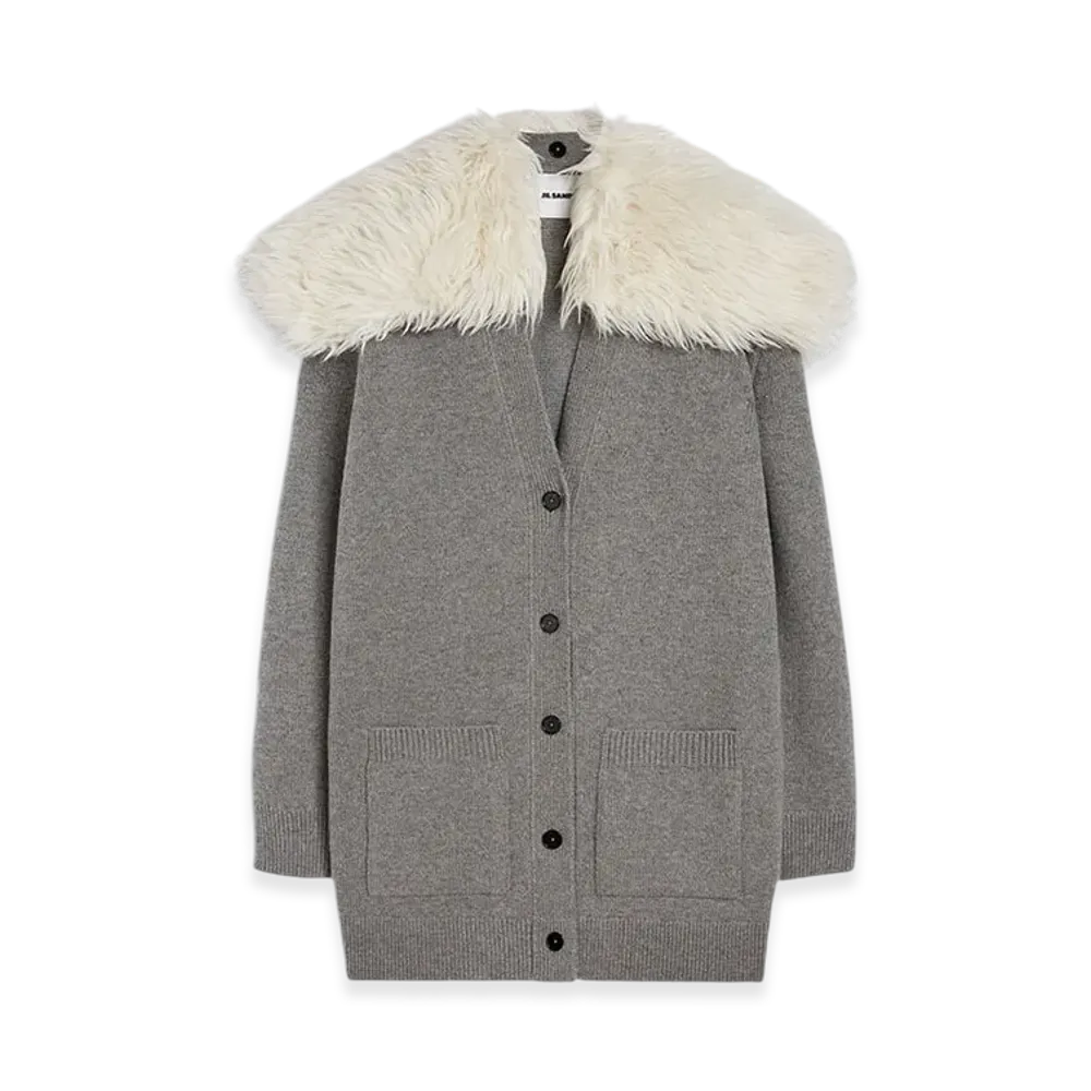 Jil Sander Midweight Wool Blend V-Neck Cardigan "Volcanic Glass"