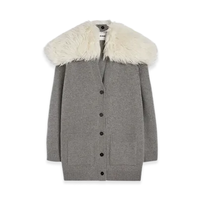 Jil Sander Midweight Wool Blend V-Neck Cardigan "Volcanic Glass"