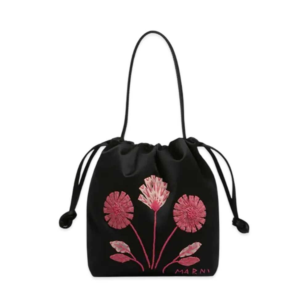 MARNI Satin Chou Chou Small Drawstring Bag "Black"
