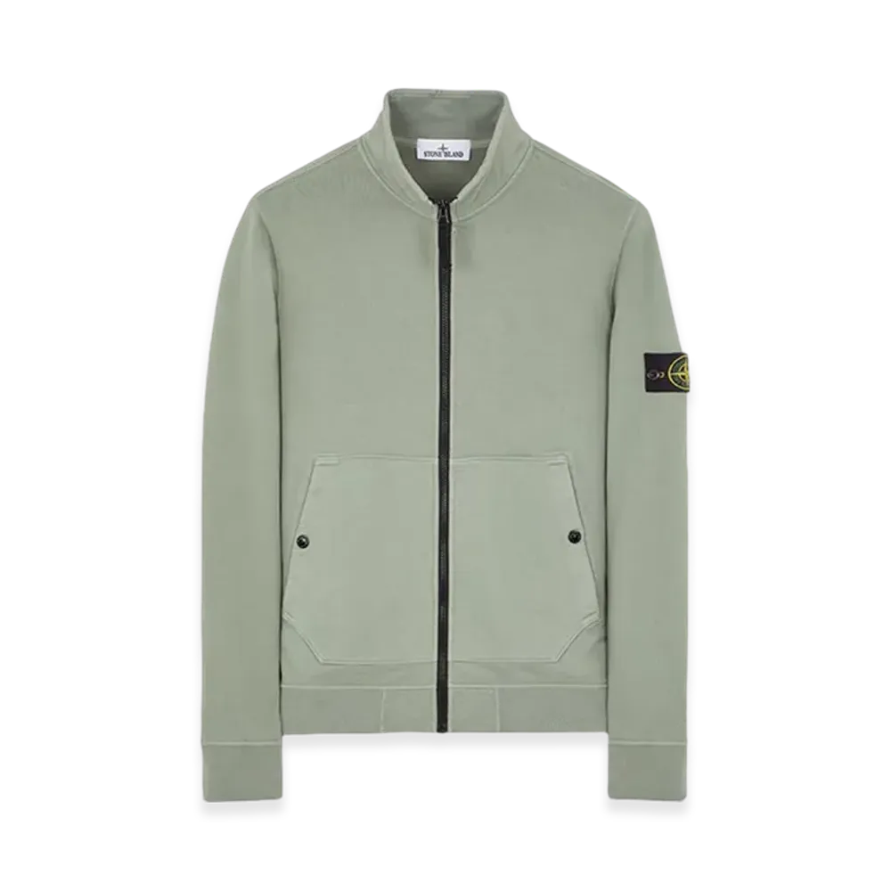 Stone Island 62820 Brushed Cotton Fleece Garment Dyed Full Zip Up Sweatshirt - 23FW "Sage Green"