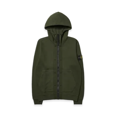 Stone Island 60477 Brushed Cotton Fleece Garment Dyed Full Zip Up Hooded Sweatshirt - 23FW "Olive Green"
