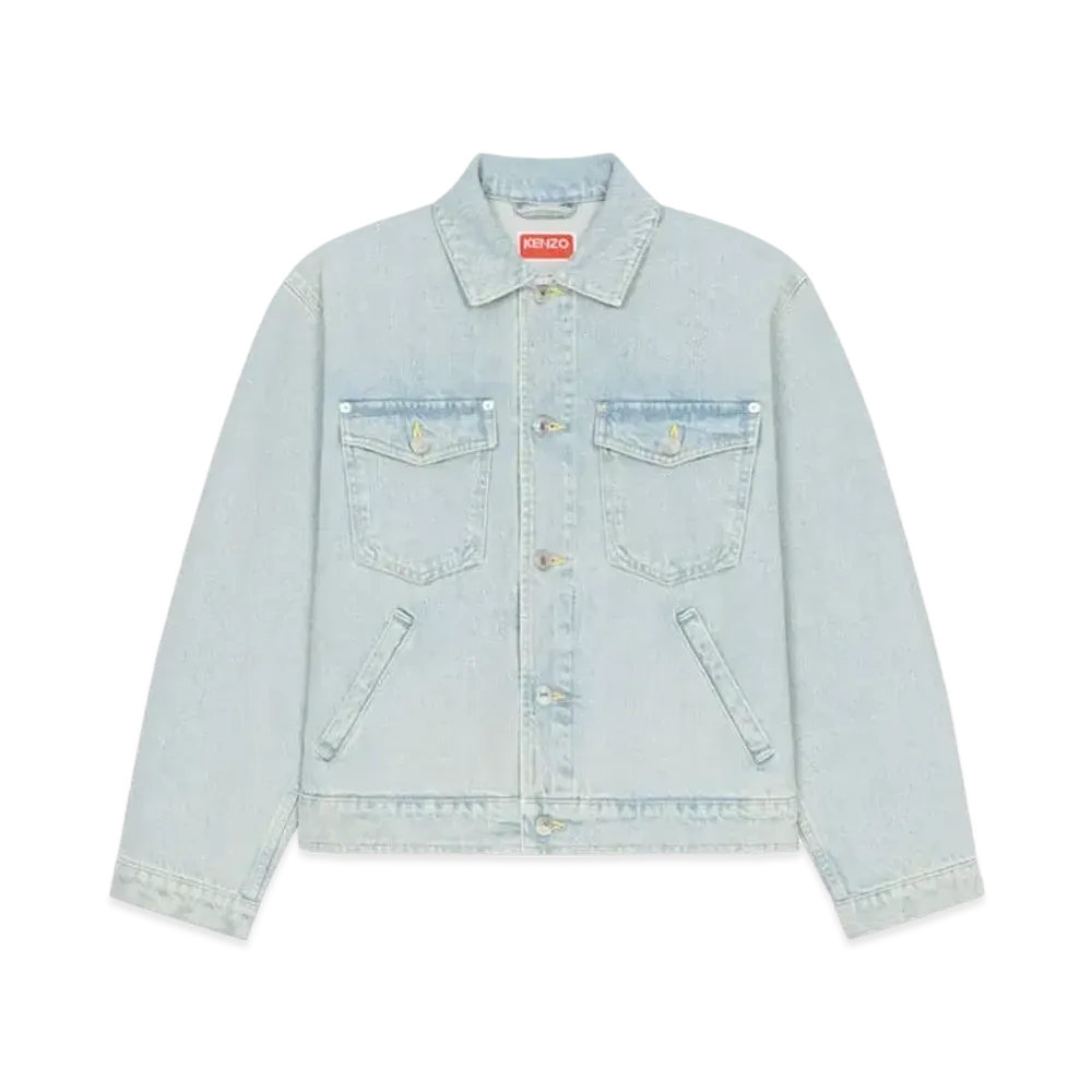 KENZO Women's 'BOKE FLOWER' EMBROIDERY DENIM TRACKER JACKET "Sky Blue"