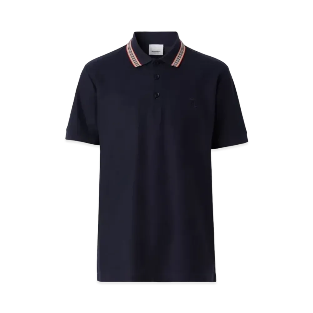 Burberry Men's Icon Stripe Collar Cotton Polo Shirt "Coal Blue"