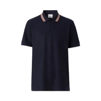 Burberry Men's Icon Stripe Collar Cotton Polo Shirt "Coal Blue"