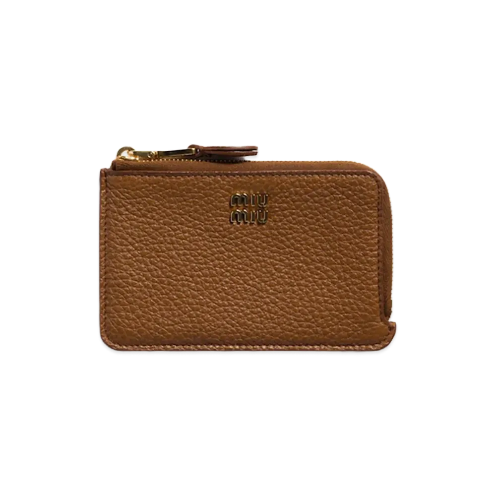 MIU MIU Leather Pouch Card Holder "Cognac Brown"