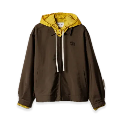 MIU MIU Kid Mohair and Technical Pongee Blouson Jacket "Peat Brown/Mustard"