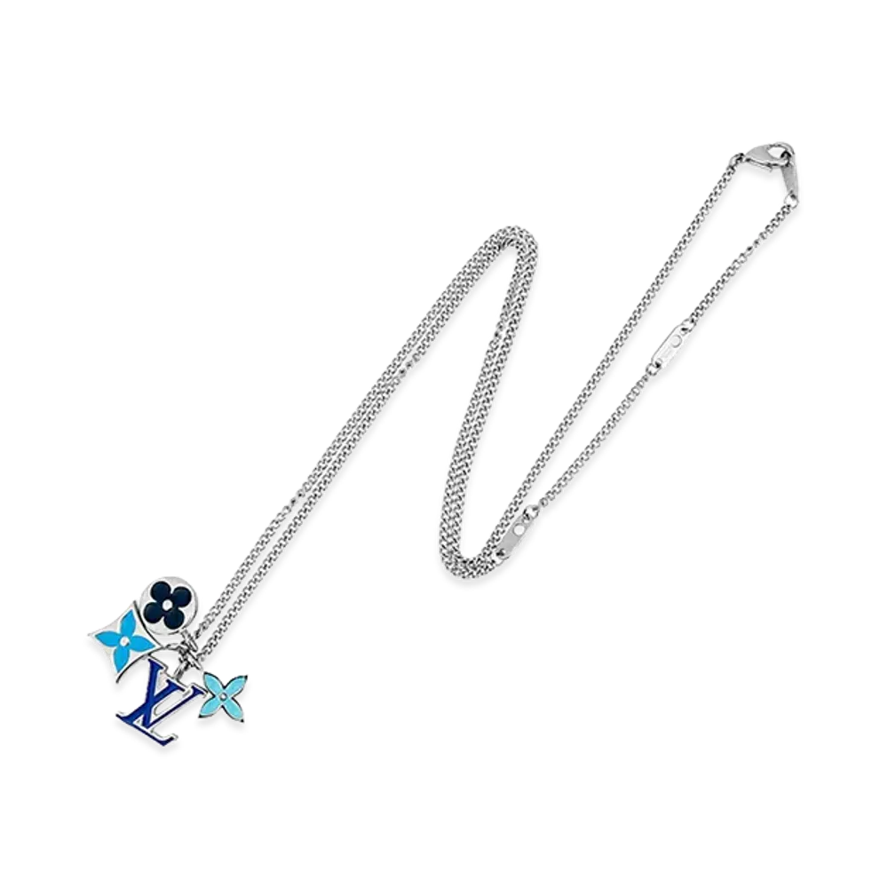 Louis Vuitton Necklace Monogram Pendant LV Instinct Enamel "Silver/Blue"