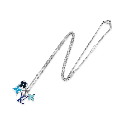 Louis Vuitton Necklace Monogram Pendant LV Instinct Enamel "Silver/Blue"