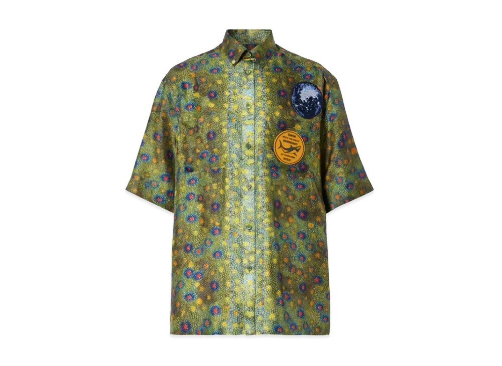 Burberry Mulberry Silk Fish Scale Shirt "Green"