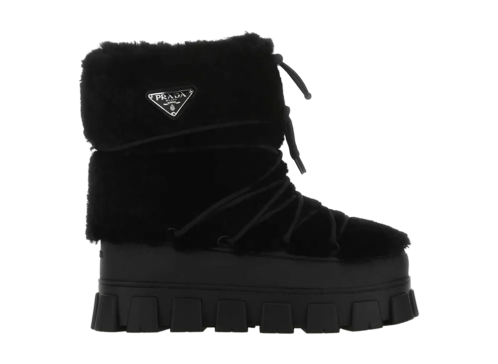 PRADA Shearling And Rubber Ankle Boots "Black"