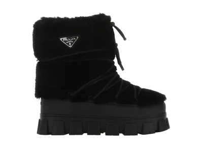 PRADA Shearling And Rubber Ankle Boots "Black"