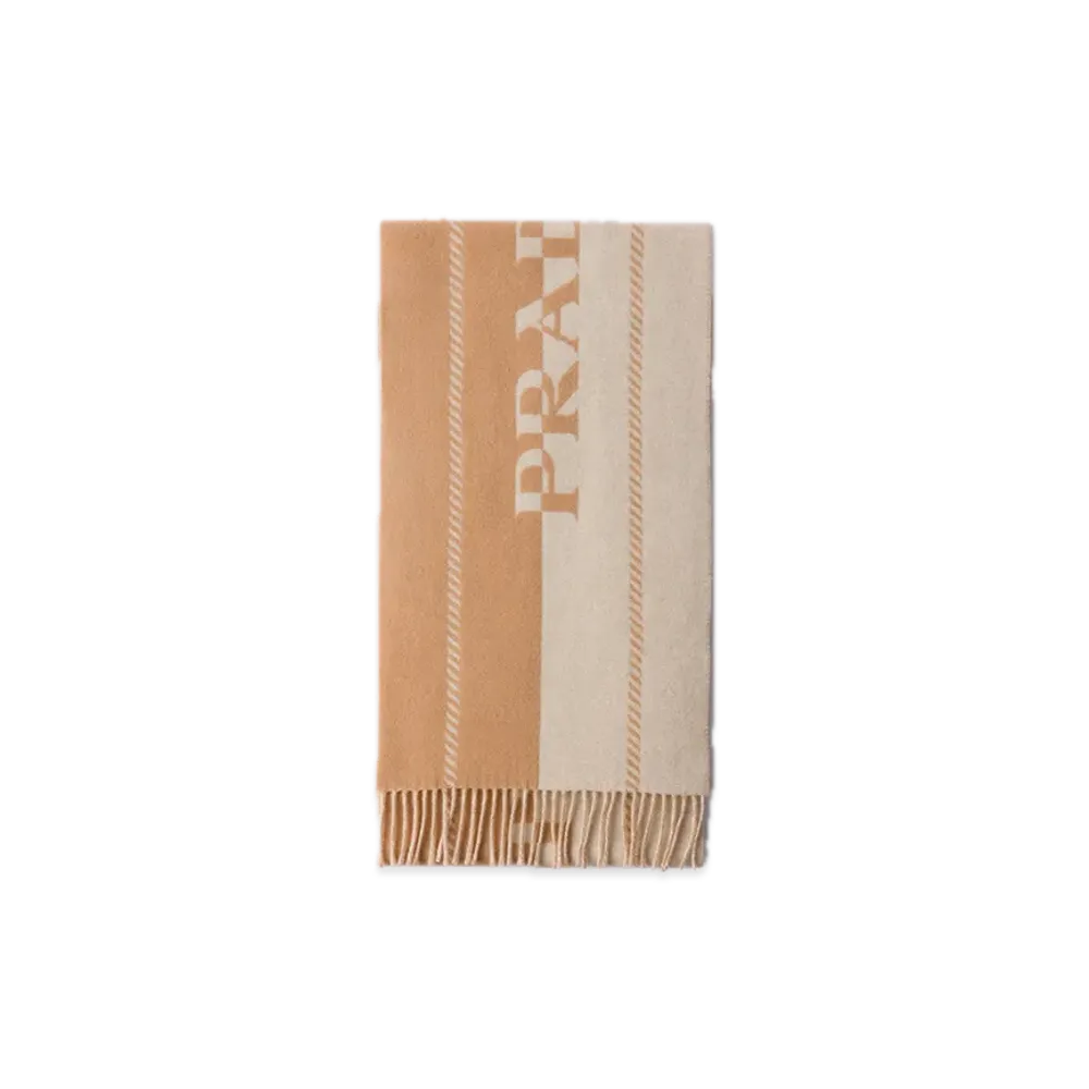 PRADA Small Wool Scarf with Jacquard Logo "Ivory/Camel"