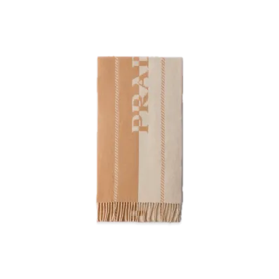 PRADA Small Wool Scarf with Jacquard Logo "Ivory/Camel"