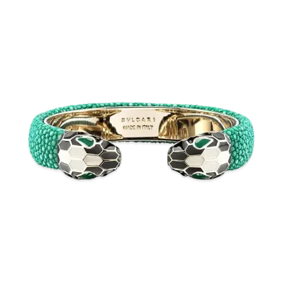 BVLGARI Serpenti Forever Leather Bracelet "Green"
