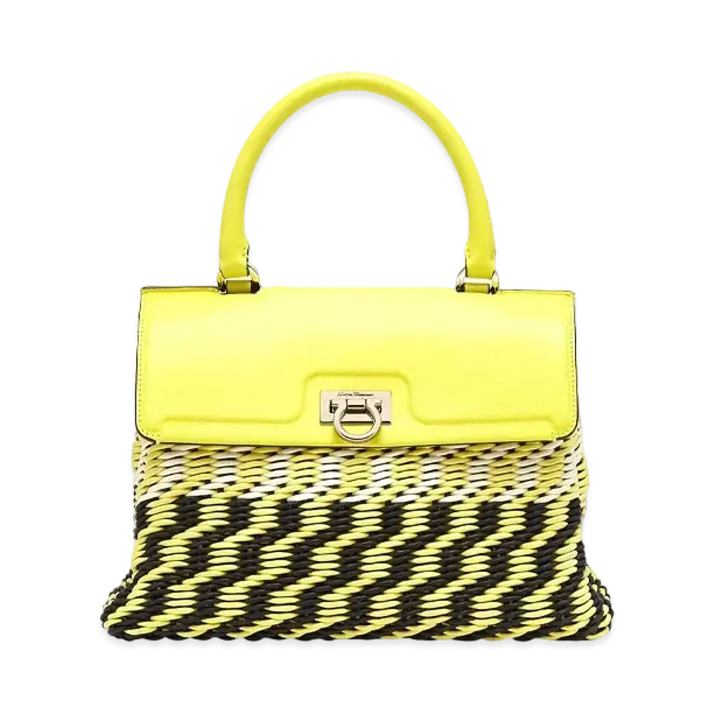 Salvatore Ferragamo Trifolio Top Handle "Canary Yellow/Panna/Black"