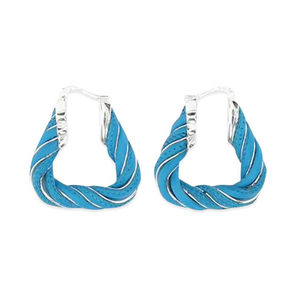 Bottega Veneta Women's Nappa Leather And 925 Silver Twist Triangle Earrings "Light Blue"