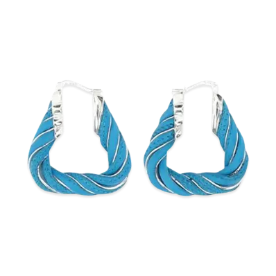 Bottega Veneta Women's Nappa Leather And 925 Silver Twist Triangle Earrings "Light Blue"