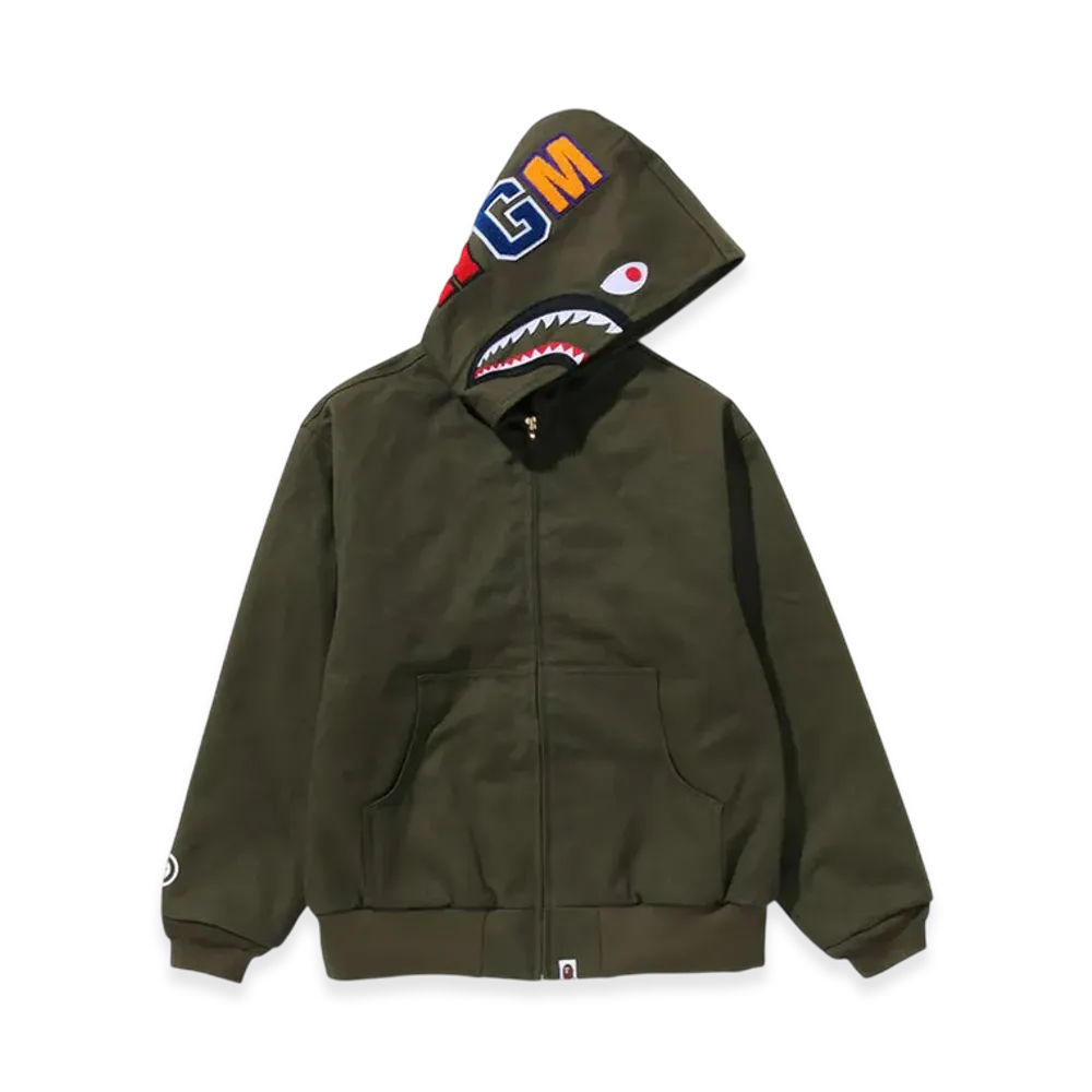 A BATHING APE Shark Work Hoodie Jacket "Olive Drab"