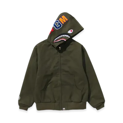 A BATHING APE Shark Work Hoodie Jacket "Olive Drab"
