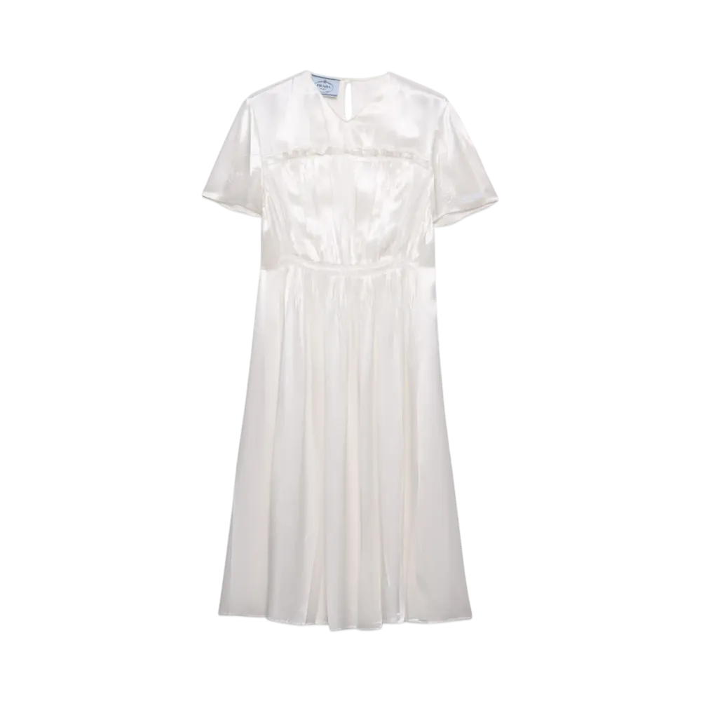 PRADA Women's Embroidered Satin Midi-Dress "White"