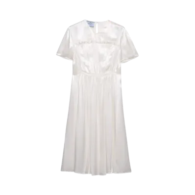 PRADA Women's Embroidered Satin Midi-Dress "White"
