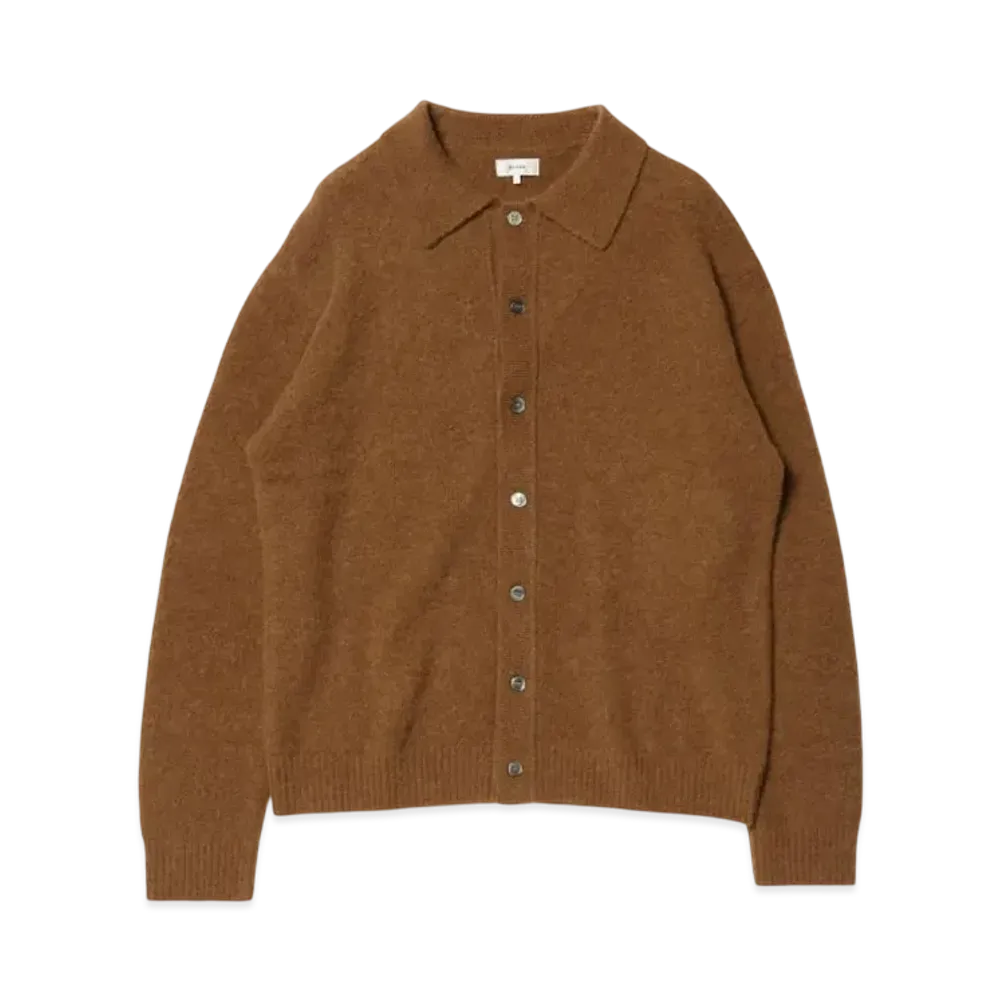 BEAMS 7 Gauge Alpaca Knit Polo Cardigan "LightBrown"