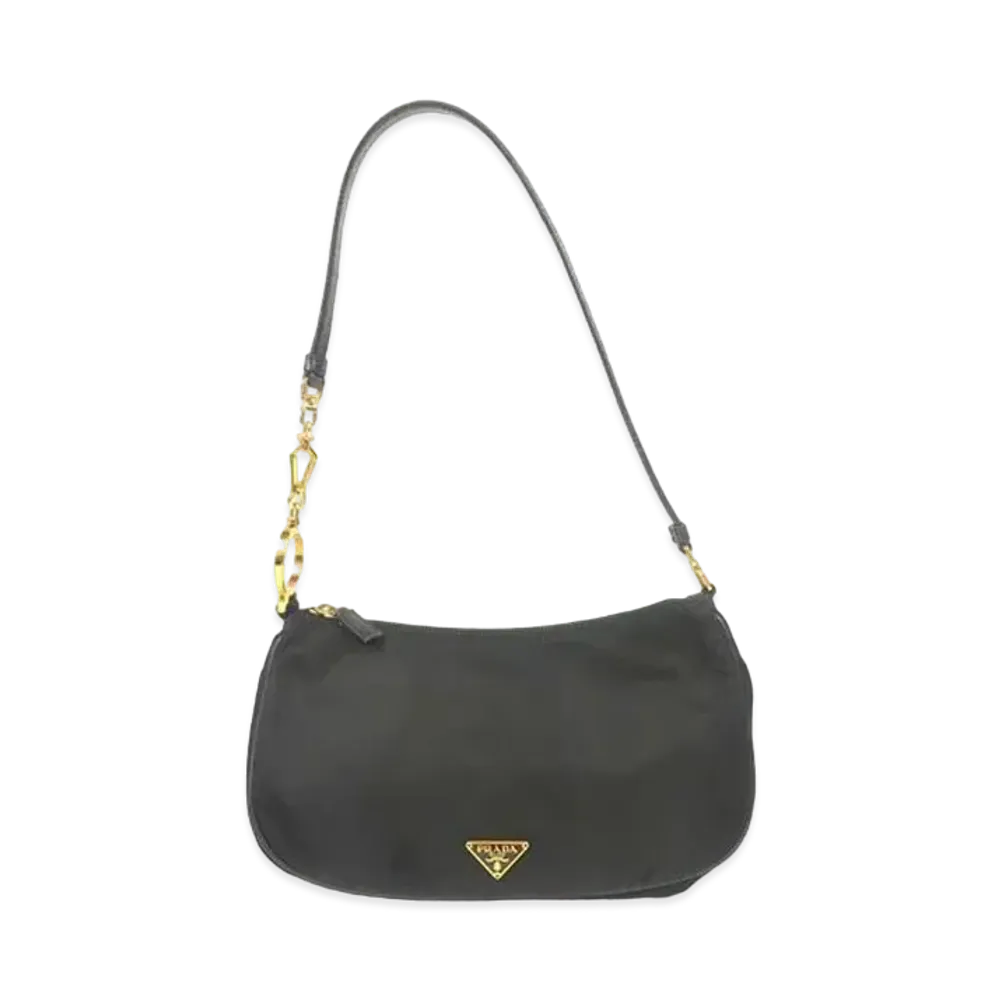 PRADA Nylon Leather Shoulder Bag "Black"