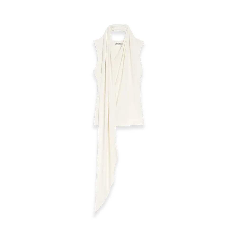 AMI PARIS Jersey Sleeveless Lavalliere Top "White"