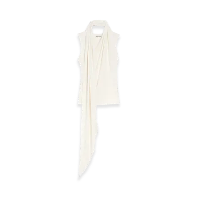 AMI PARIS Jersey Sleeveless Lavalliere Top "White"