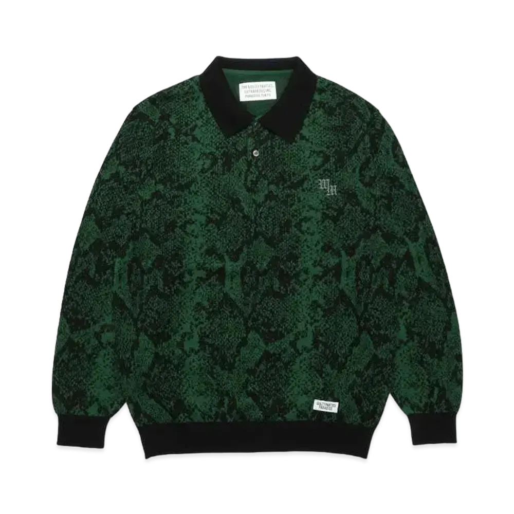 WACKO MARIA Python Knit Jacquard Polo Shirt "Green"