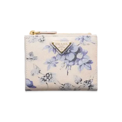 PRADA Small Printed Saffiano Leather Wallet "Light Blue"