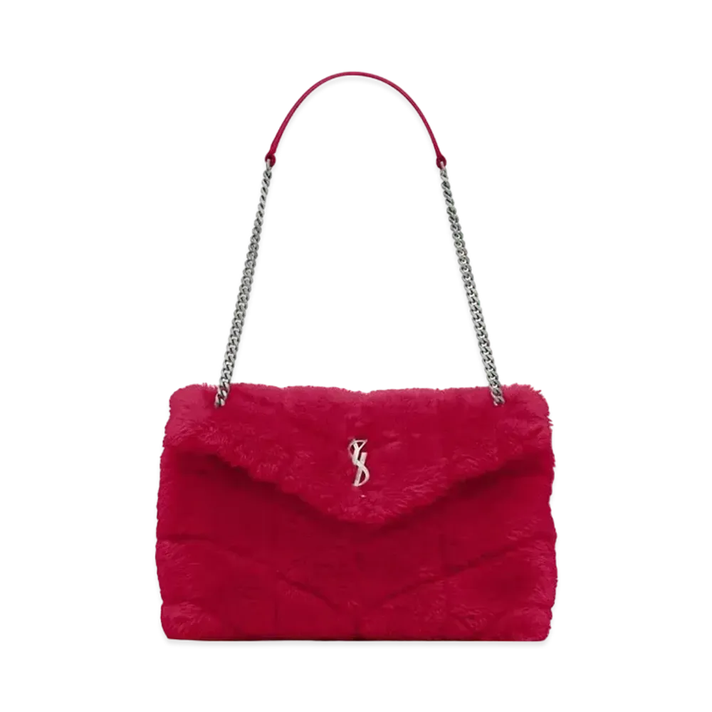 Saint Laurent Puffer Small Bag In Merino Shearling And Lambskin "Fuchsia"